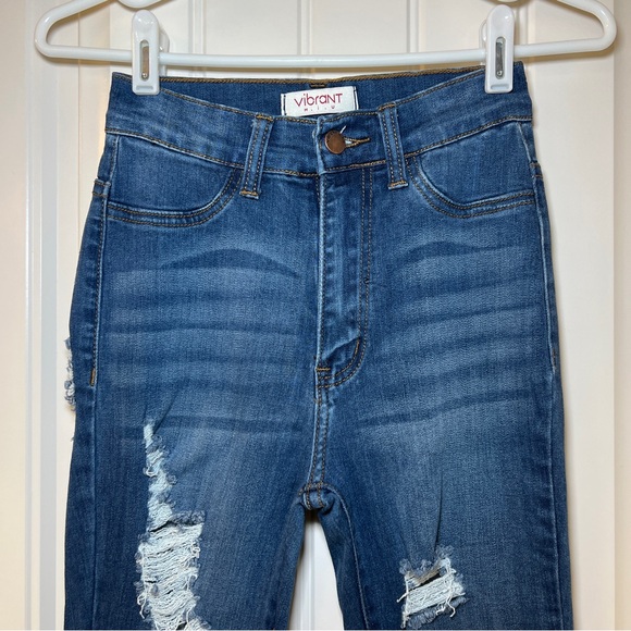 Vibrant M.I.U. Women’s Blue Flare Bell Bottom High Rise Distressed Jeans Size 1 - Picture 3 of 16